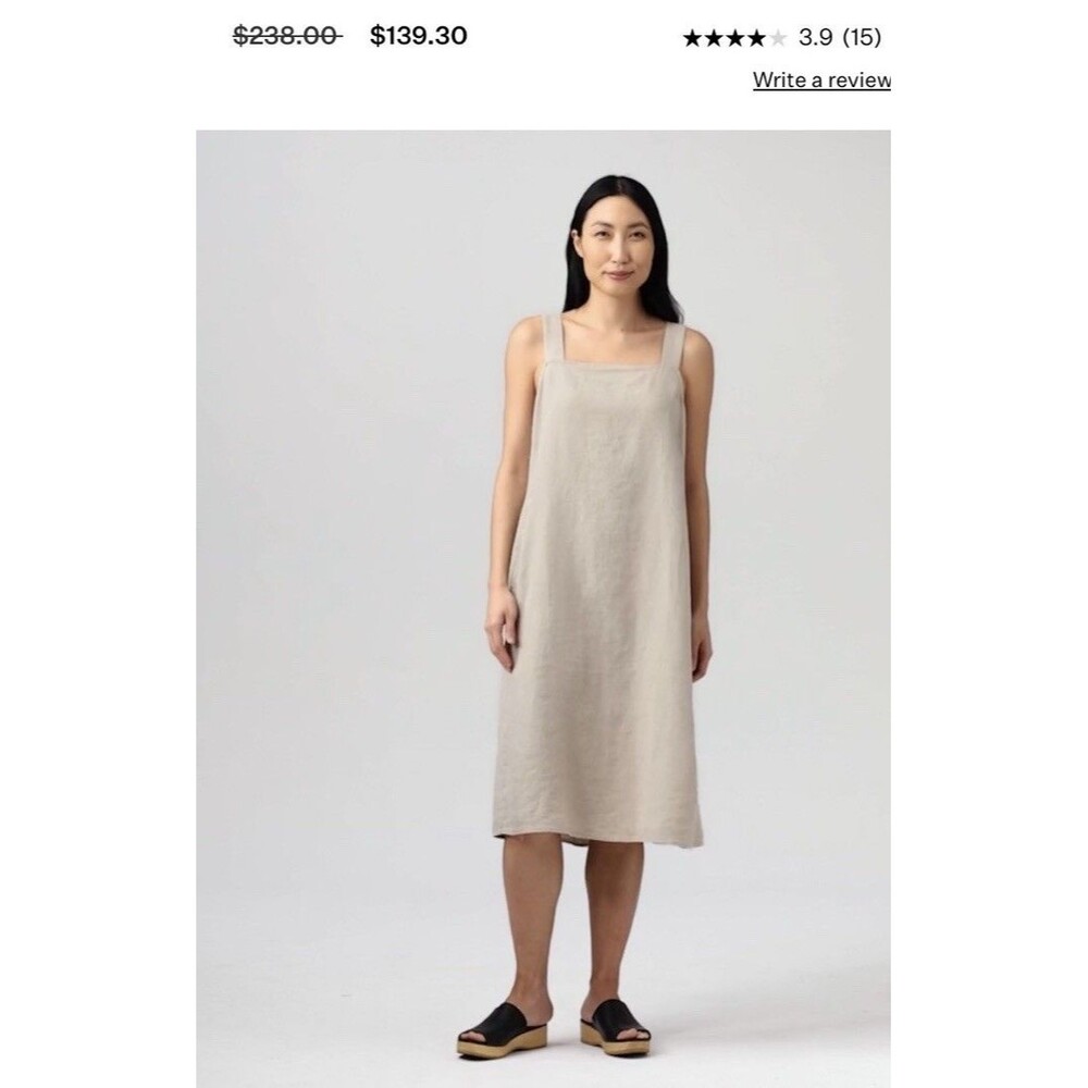 Eileen Fisher Dress Women XS Tan Linen Tank Minimalist Capsule Cottage Core